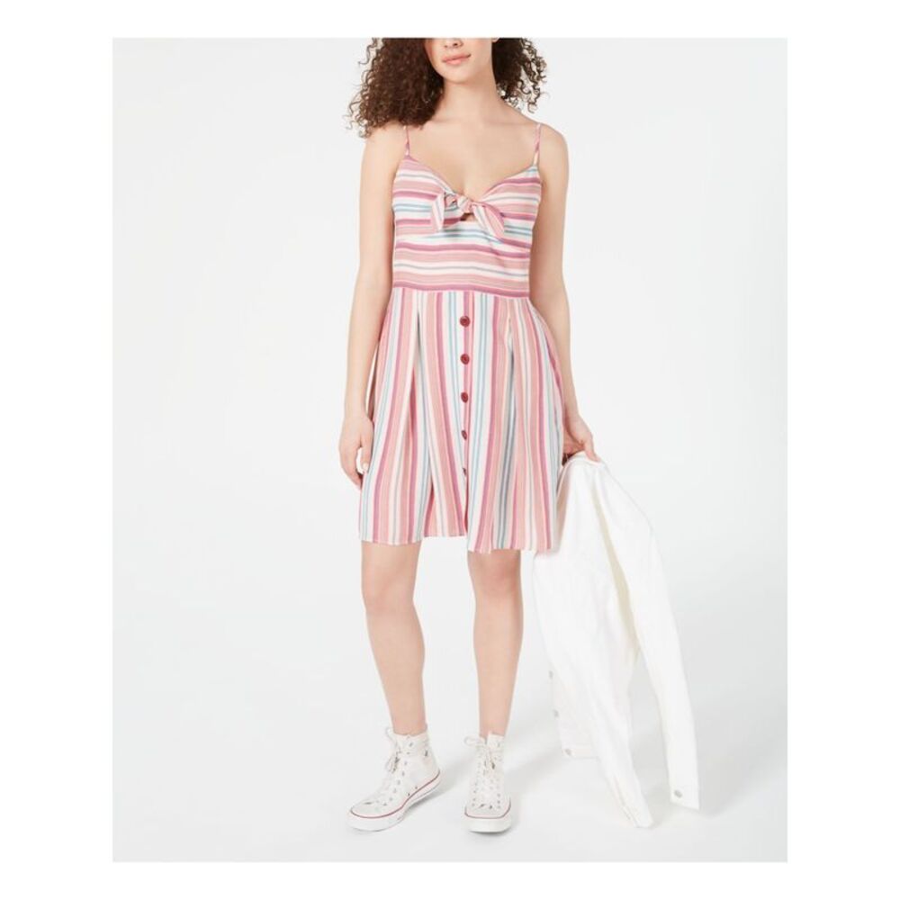TEEZE ME Womens Ivory Spaghetti Strap Above The Knee Shift Dress 1\2 - Picture 3 of 4